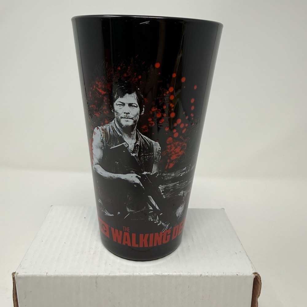 Walking Dead Daryl Dixon Glass Tumbler Just Funky Brand Black w/Blood Splatter